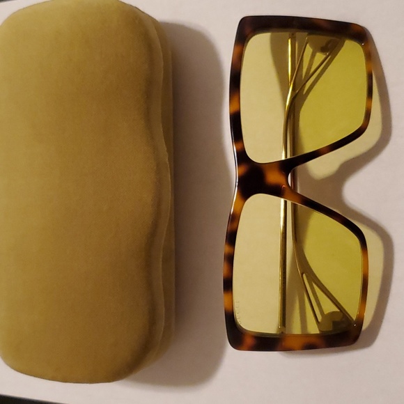 Gucci Havana Brown/Gold and Yellow Womens Sunglasses - NWT - Picture 2 of 13